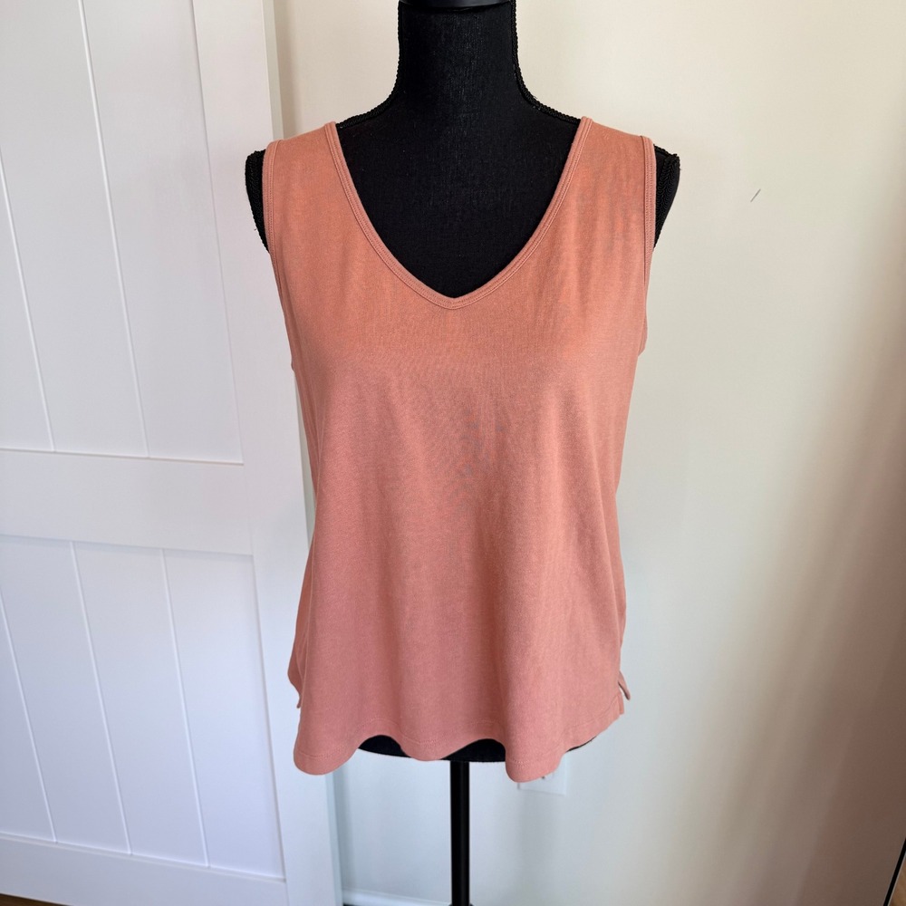 Madewell Womens V-Neck Tank Top XL Rose Pink Sleeveless Knit Cotton Blend